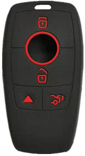 RUNZUIE Silicone Keyless Entry Remote Key Fob Cover Case Protector Fit for Mercedes Benz E Black with Red 4 Buttons - LeoForward Australia