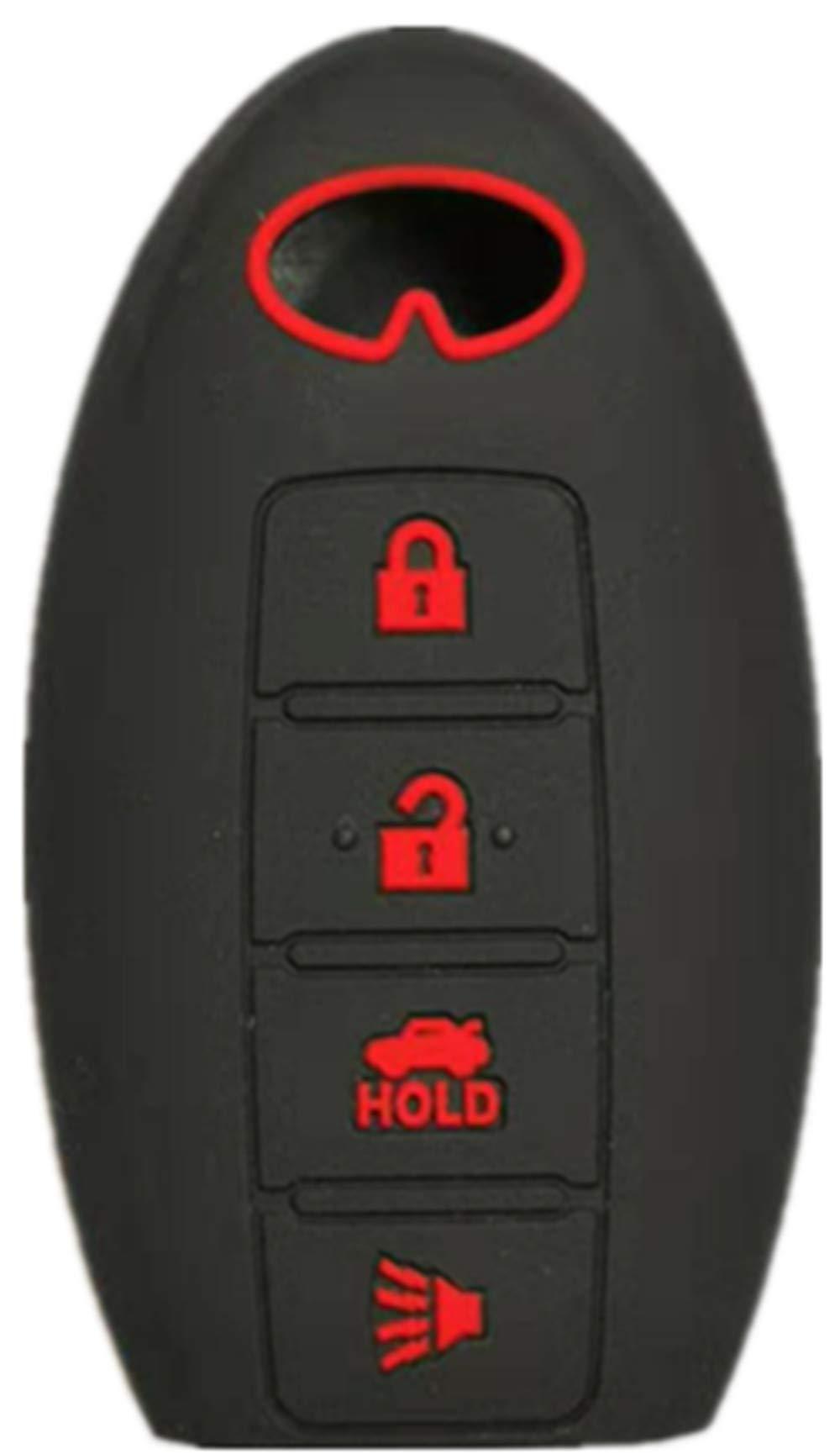  [AUSTRALIA] - RUNZUIE Silicone Keyless Entry Remote Key Fob Cover Case Protector For Infiniti EX35 FX50 G35 G37 M45 QX56 FX50 M35 M56 QX60 QX80 JX3 Black with Red 4 Buttons