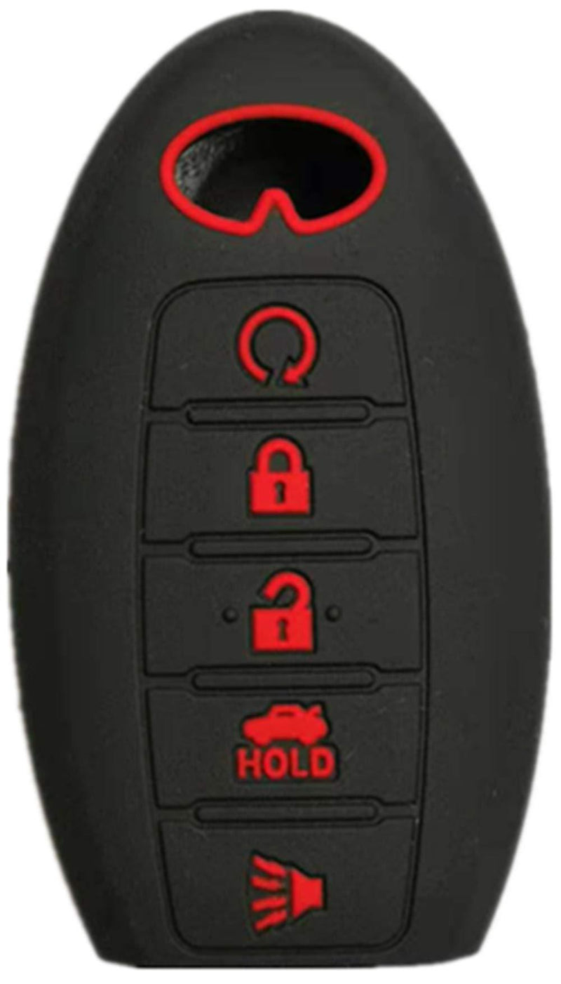  [AUSTRALIA] - RUNZUIE Silicone Keyless Entry Remote Key Fob Cover Case Protector Fit for Infiniti JX35 QX60 QX80 Q50 Black with Red 5 Buttons