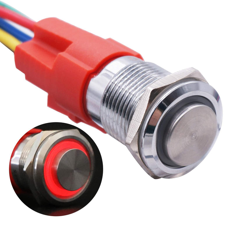 TWTADE 22mm Waterproof Latching High Head Metal Push Button Switch 7/8'' 10A DC12V Stainless Steel Shell (Red) LED Ring Switch 1NO 1NC with Wire Socket Plug YJ-GQ22AH-L-R Red 22mm-Latching-High Head - LeoForward Australia