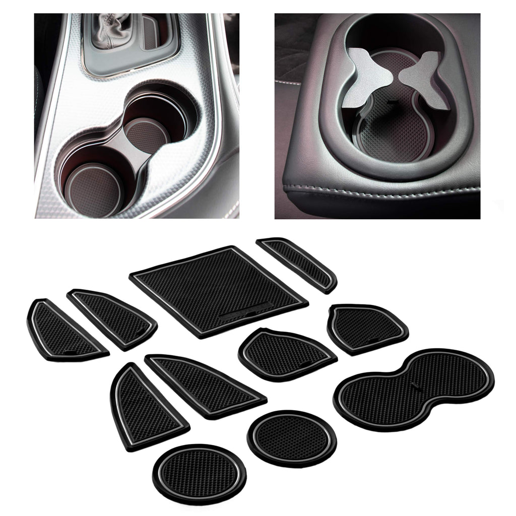  [AUSTRALIA] - CupHolderHero for Dodge Challenger 2015-2020 Custom Liner Accessories - Premium Cup Holder, Center Console, and Door Pocket Inserts 11-pc Set (Gray Trim) Gray