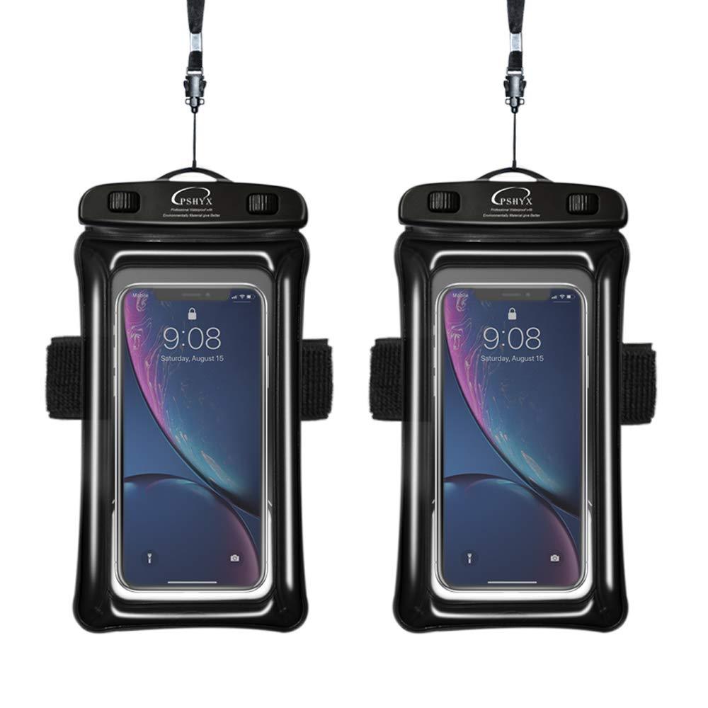  [AUSTRALIA] - PSHYX 100 Feet Waterproof Phone Bag Floating,Universal Waterproof Phone Case,Waterproof Phone Pouch with Arm Band for iPhone 11 12 Pro Max XR X 6 7 8 Plus Other Phones up to 7 Inch (2pack) (Black) Black+Black