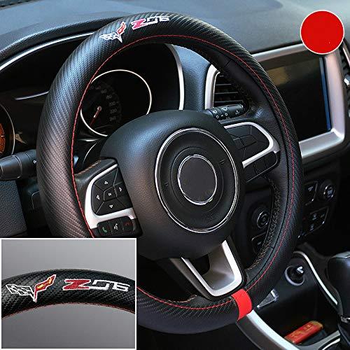  [AUSTRALIA] - Gooogo Black Carbon FIber Luxury Leather Z06 flag Car Steering Wheel Cover Auto Anti-slip Protector 15'' For Chevy Corvette