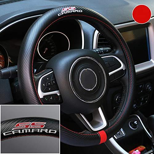  [AUSTRALIA] - Gooogo Black Carbon FIber Luxury Leather Chevy Camaro SS Steering Wheel Cover Auto Anti-slip Protector 15''