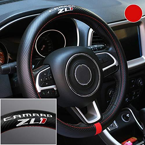  [AUSTRALIA] - Gooogo Black Carbon Fiber Luxury Leather Chevy Camaro ZL1 Steering Wheel Cover Auto Anti-slip Protector 15''