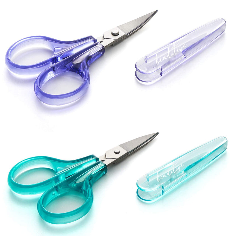  [AUSTRALIA] - Beaditive Detail Craft Scissors Set (2 Pc.) Curved and Straight, Sharp, Compact | Sewing, Embroidery, Paper Cutting, Crafting | Stainless Steel | Protective Cover