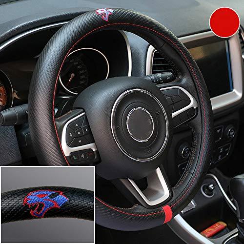  [AUSTRALIA] - Gooogo Black Carbon FIber Luxury Leather SRT Hellcat Car Steering Wheel Cover Auto Anti-slip Protector 15'' For Dodge Charger Challenger