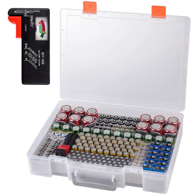 Battery Organizer Holder- Batteries Storage Containers Box Case with Tester Checker BT-168. Garage Organization Holds 225 Batteries AA AAA C D Cell 9V 3V Lithium LR44 CR2 CR1632 CR2032 - LeoForward Australia