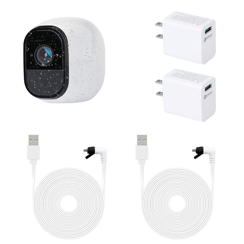  [AUSTRALIA] - 2Pack Power Cable for Arlo Pro and Arlo Pro 2, 16.4Ft/5m Weatherproof USB Cable, with Quick Charge 3.0 Power Adapter Continuously Charging Your Arlo Camera - by ALERTCAM White