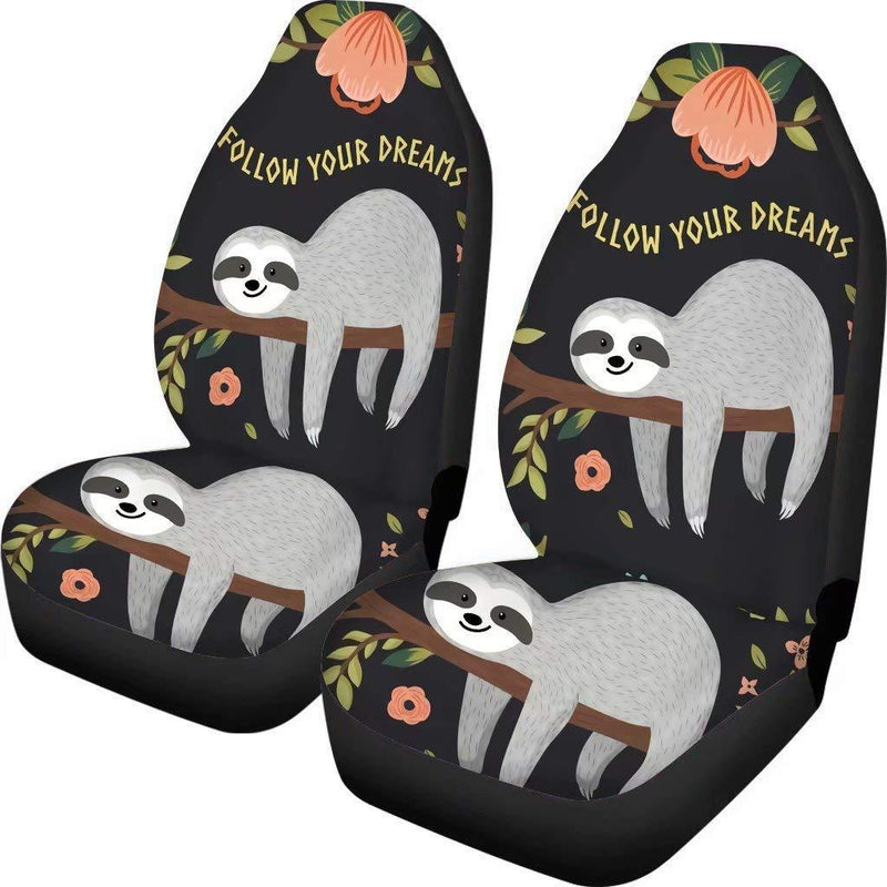  [AUSTRALIA] - INSTANTARTS 2 Piece Four Season Universal Sloth Cars Seats Protector Cover Vehicle Car SUV Polyester Seat Covers Sloth 3