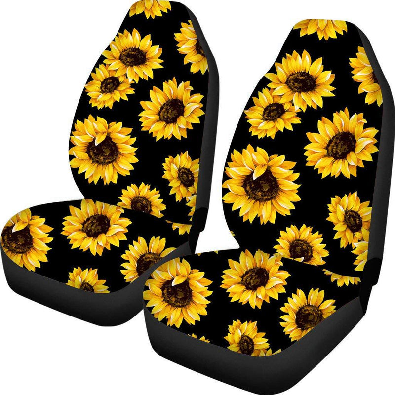  [AUSTRALIA] - BIGCARJOB Car Seat Cover Front Saddle Blanket Comfort Covers Yellow Sunflower Print for Women Decorative Pack of 2 Sunflower Black