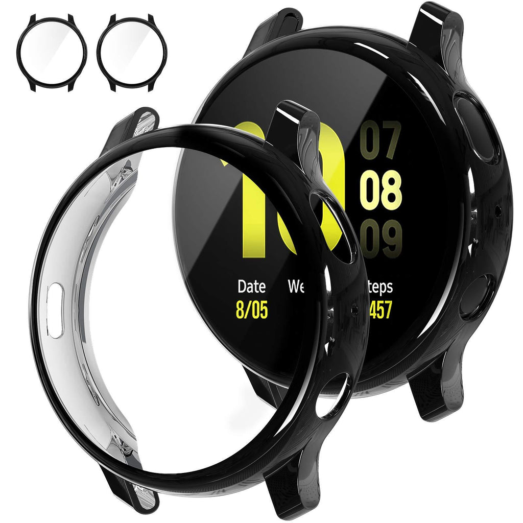 [2Pack] Tensea Compatible with Samsung Galaxy Watch Active 2 Screen Protector Case 44mm, Bumper Full Around Cover for Samsung Galaxy Watch Active2 44 (Black, 44mm) Black - LeoForward Australia