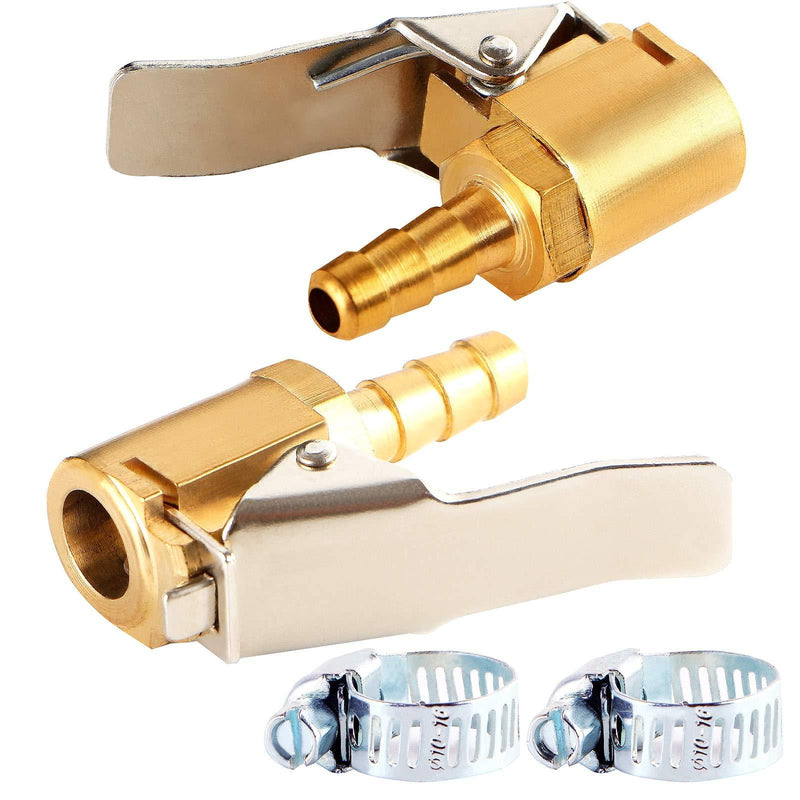 Toolwiz Tire Chuck 2 Sets Air Chuck 1/4 Inch Brass Tire Inflator Open Flow Straight Lock-on Air Compressor Hose End with Barb Connector for Hose Repair – incl. 2 pcs Gear Hose Clamps - LeoForward Australia