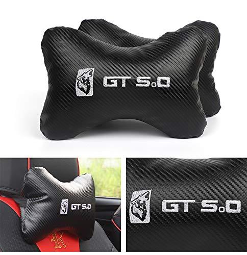  [AUSTRALIA] - Gooogo 2Pcs Leather Carbon Fiber Sport GT 5.0 Car Seat Neck Rest Pillow Foam Headrest Travel Cushion Travel Sleeping Cushion for Mustang
