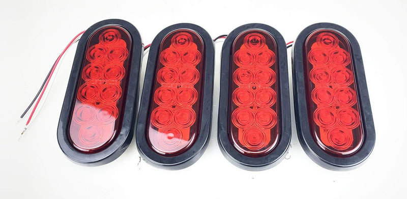  [AUSTRALIA] - LIBRA Set of 4 Red 6" Oval 10 SMD LED Trailer Stop/Turn/Tail Light w/Grommet and Plugs True DOT
