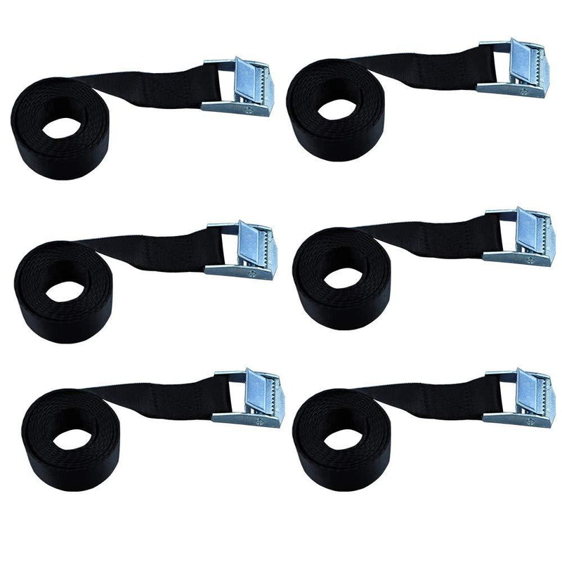  [AUSTRALIA] - Best-PJD Car Heavy Duty Tensioning Binding Belts,Luggage Bag Cargo Lashing Polyester Webbing Straps Ratchet Tie Down Up to 550lbs with Metal Cam Buckle (Black) (Black) 6 Pcs (1 inch 6.5 Foot.) 1 inch 6.5 foot.