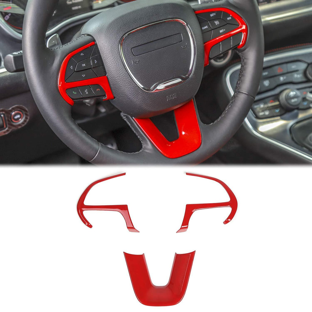  [AUSTRALIA] - Voodonala for Challenger Steering Wheel Decoration Trim for 2015 up Dodge Challenger Charger, 2014 up Durango, 2014 up Jeep Grand Cherokee SRT8 (Red, 3pcs)