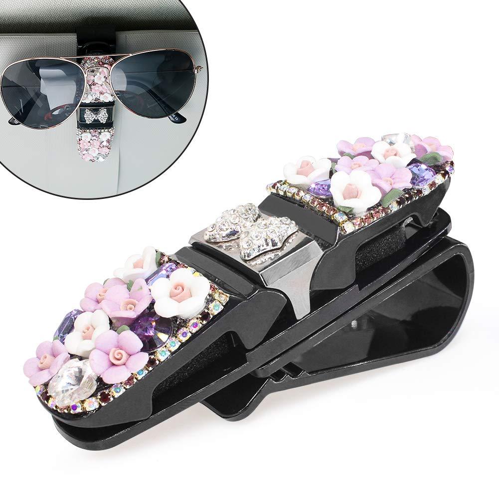  [AUSTRALIA] - YnGia Handmade Camellia Crystal Glasses Holders for Car Sun Visor Sunglasses Eyeglasses Mount with Ticket Card Clip (Pink Flower) pink flower