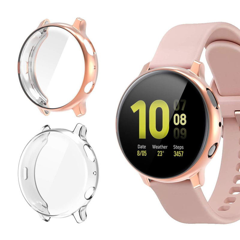 2 Pack Screen Protector Case for Samsung Galaxy Active 2 40mm, All-Around TPU Anti-Scratch Flexible Case Soft Protective Bumper Cover for Samsung Galaxy Watch Active 2. Clear and Rose Gold(40mm) Clear & Rose Gold - LeoForward Australia