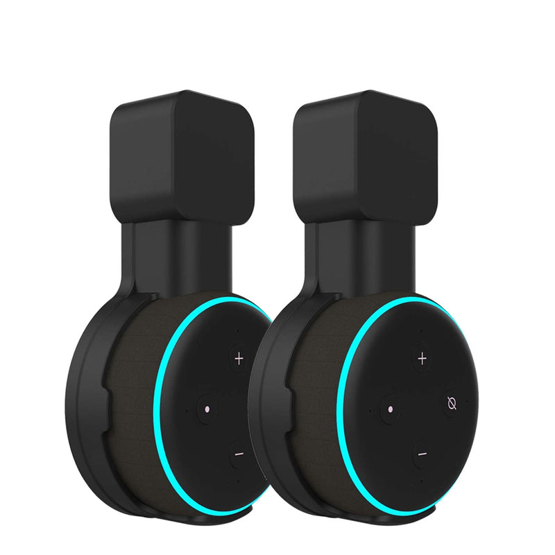  [AUSTRALIA] - Suixing Outlet Wall Mount Holder Hanger for Echo Dot 3rd Gen, A Space-Saving with Cord Management for Smart Speakers Hide Messy Wires Place on Kitchen Bedroom & Bathroom (2pc Black) 2pcs