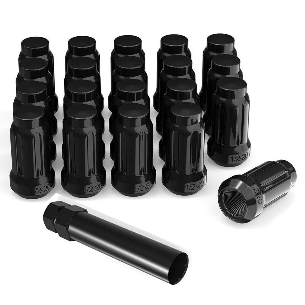  [AUSTRALIA] - NPAUTO Wheel Lug Nuts 1/2 x 20 Black, for Ford Mustang, F-150, Explorer, Jeep Commander, Wrangler, Liberty, Grand Cherokee, Bulge Acorn Spline 1.38" Tall with 1 Lug Nut Key, Pack of 20+1Pc