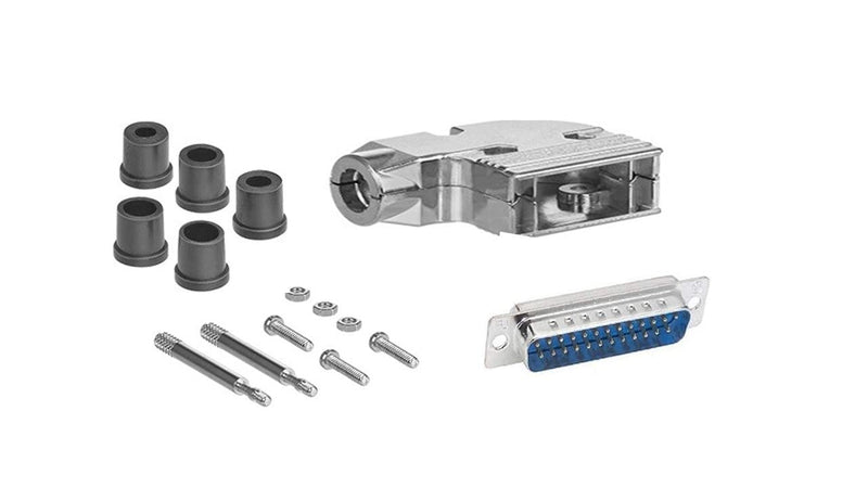  [AUSTRALIA] - CompuCablePlusUSA.com Best DB25 Male Solder Cup Connector DIY Kit Includes Solder Cup Connector, 90 Degree Angle Metal Hood, Strain Relief Grommet and Screws. (DB25 Male)