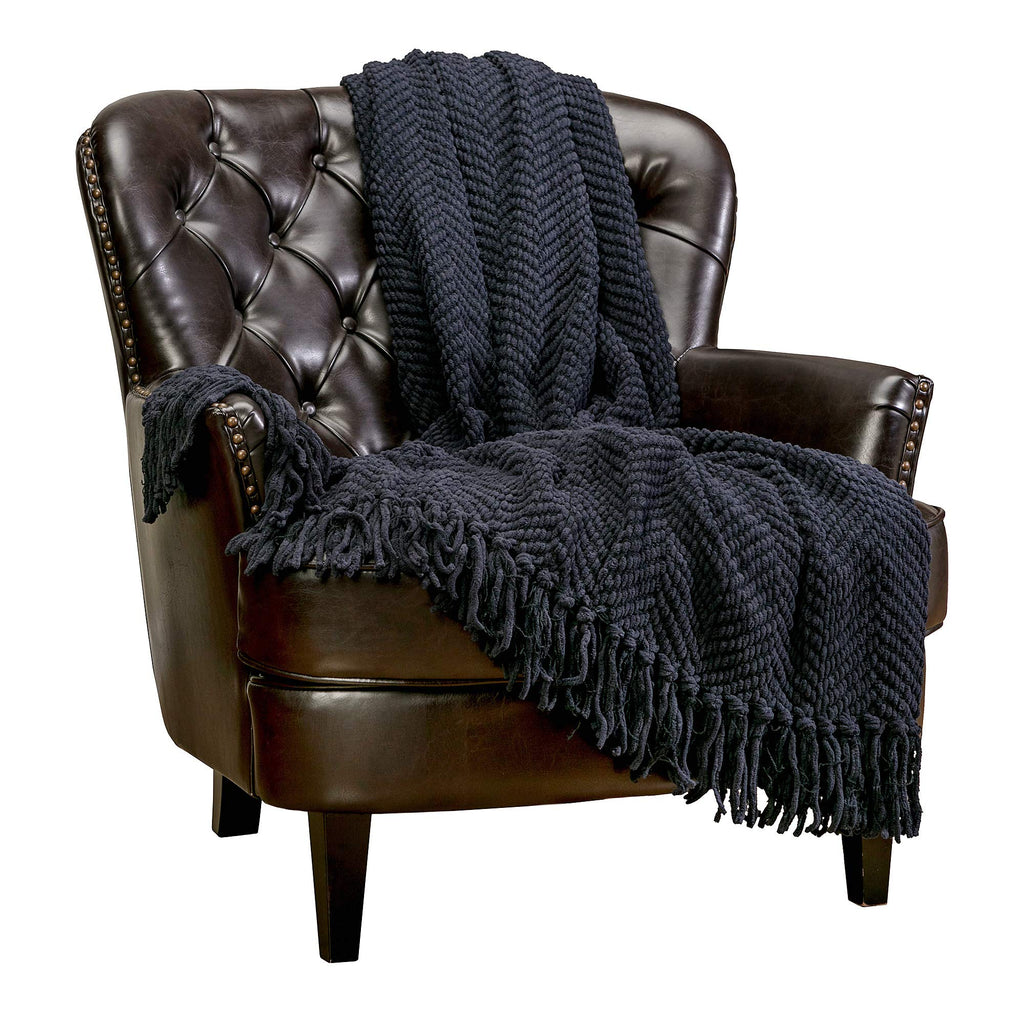  [AUSTRALIA] - Chanasya Textured Knitted Super Soft Throw Blanket with Tassels Warm Cozy Lightweight Fluffy Woven Blanket for Bed Sofa Couch Cover Living Bed Room Acrylic Black Throw Blanket (50x65 Inches) Black 50x65 Inches