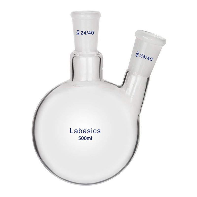 Labasics Glass 500ml 2 Neck Round Bottom Flask RBF, with 24/40 Center and Side Standard Taper Outer Joint, 500ml - LeoForward Australia