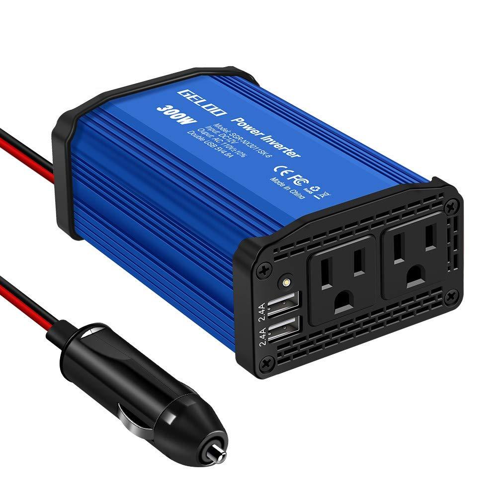  [AUSTRALIA] - 300W Power Inverter DC 12V to 110V AC Car Charger Converter with 4.8A Dual USB Ports (Blue)