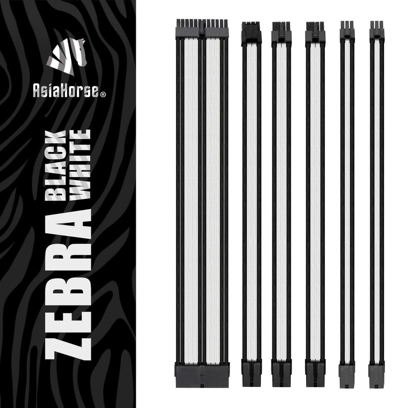  [AUSTRALIA] - Asiahorse Customization Mod Sleeve Extension Power Supply Cable Kit 18AWG ATX/EPS/8-Pin PCI-E/6-pin PCI-E (White-Black-Mix) MIX COLOR white-black