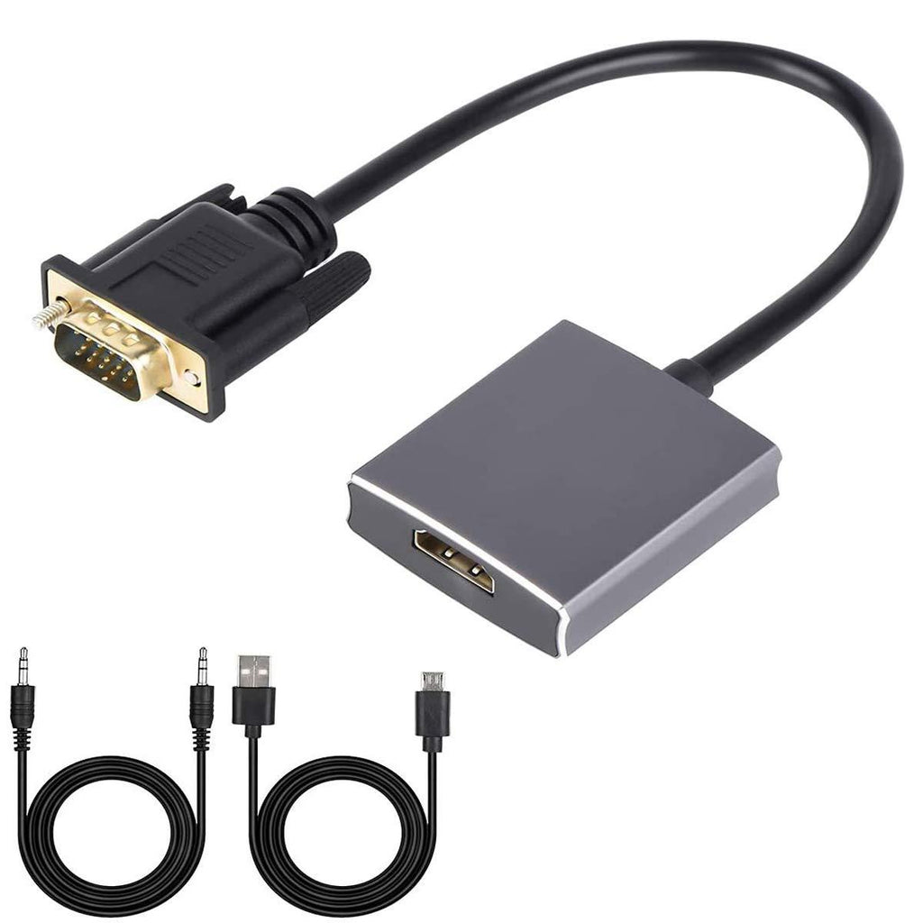 VGA to HDMI Adapter, VGA to HDMI Converter (Male to Female) for Computer, Desktop, Laptop, PC, Monitor, Projector, HDTV with Audio Cable and USB Cable (Aluminum Alloy，Grey) Grey - LeoForward Australia