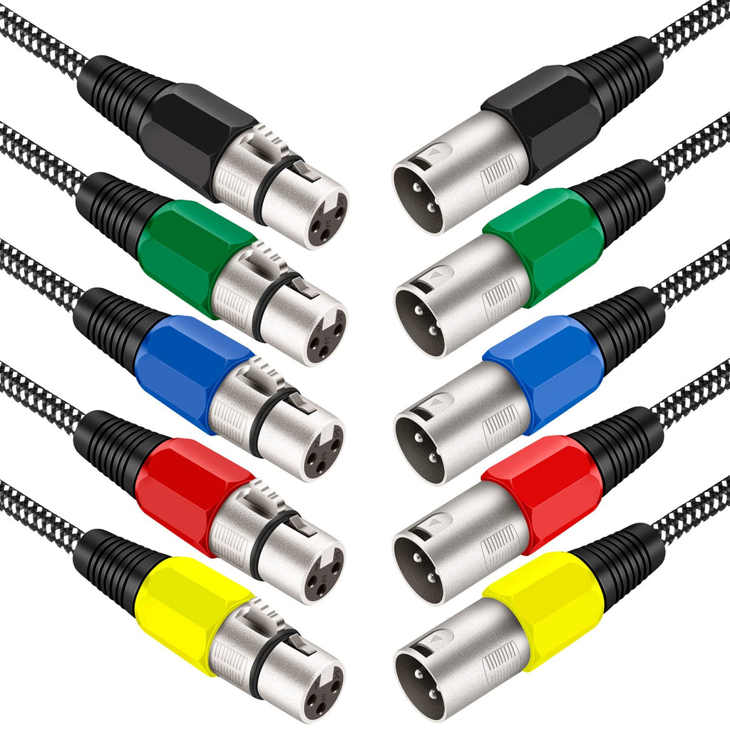  [AUSTRALIA] - XLR Microphone Cable 3 FT/5 Colored, 3 Pin Nylong Braided Balanced XLR Male to XLR Female Mic DMX Cable Patch Cords (Pure Copper Conductors) 3FT 5