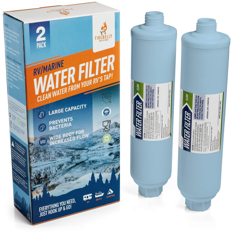  [AUSTRALIA] - Firebelly Outfitters RV/Marine Inline Carbon Water Filter Replacement Kit (2 Pack) KDF Filtration System Protects Against Bad Taste, Odor, Iron, Lead, Mercury, Chlorine, Sediment, Mold, Fungus & More