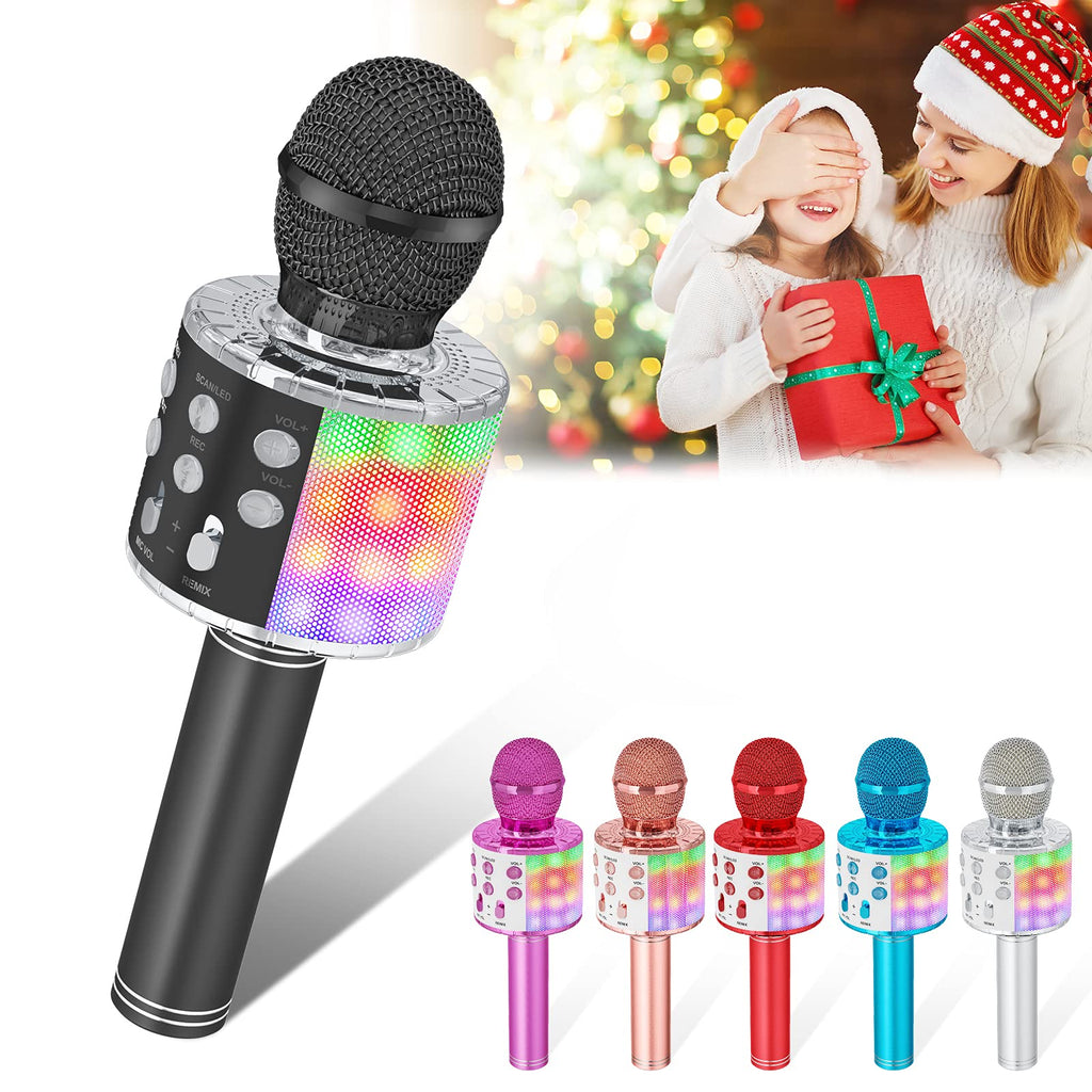  [AUSTRALIA] - Verkstar Karaoke Microphone,Upgrade Bluetooth Wireless Karaoke Mic for Kids Adults Portable Handheld Singing Speaker Machine with Colorful LED Lights for Christmas Birthday Gifts Black