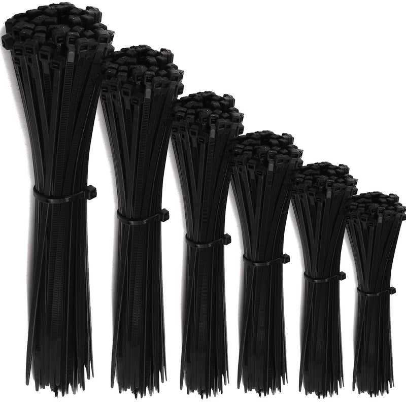  [AUSTRALIA] - Black Zip Ties Assorted Size Cable Zip Tie 400 Pack Wire Zip Ties Outdoor Use 4" +5"+6"+8"+10"and 12" Heavy Duty Zip Ties Assorted for Home Office Use Black