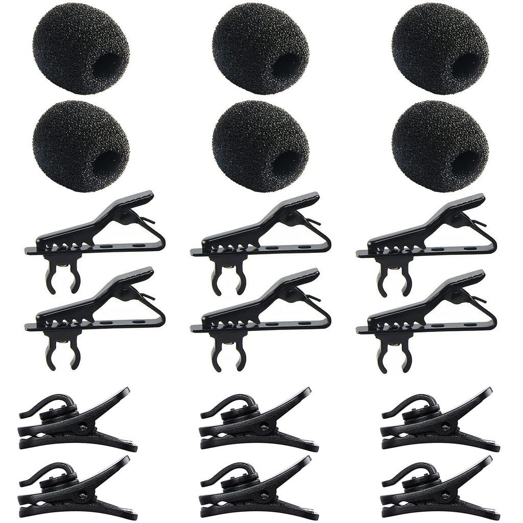  [AUSTRALIA] - 18Pcs Lapel Microphone Replacement Kit - 6Pcs Lapel Microphone Metal Tie Clips Lavalier Microphone Replacement, 6Pcs Foam Windscreen Cover and 6Pcs Plastic Wire Clips