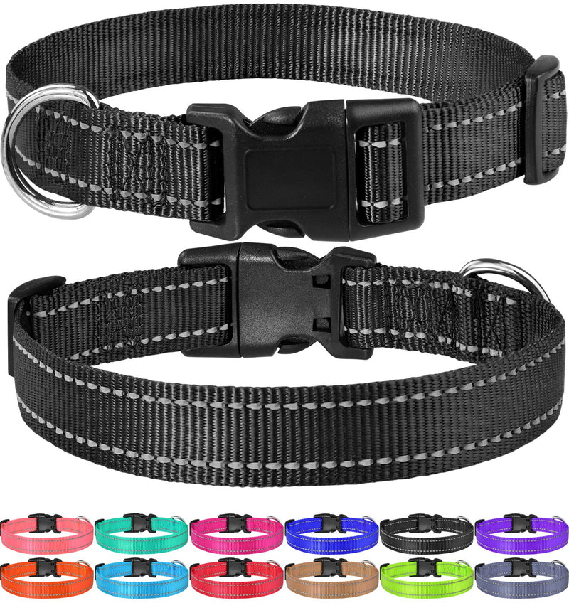 FunTags Reflective Nylon Dog Collar,Adjustable Pet Collars with Quick Release Buckle for Puppy Small Medium Large Dogs,18 Classic Solid Colors,4 Sizes XS - 5/8"x(8"-12") Black - LeoForward Australia