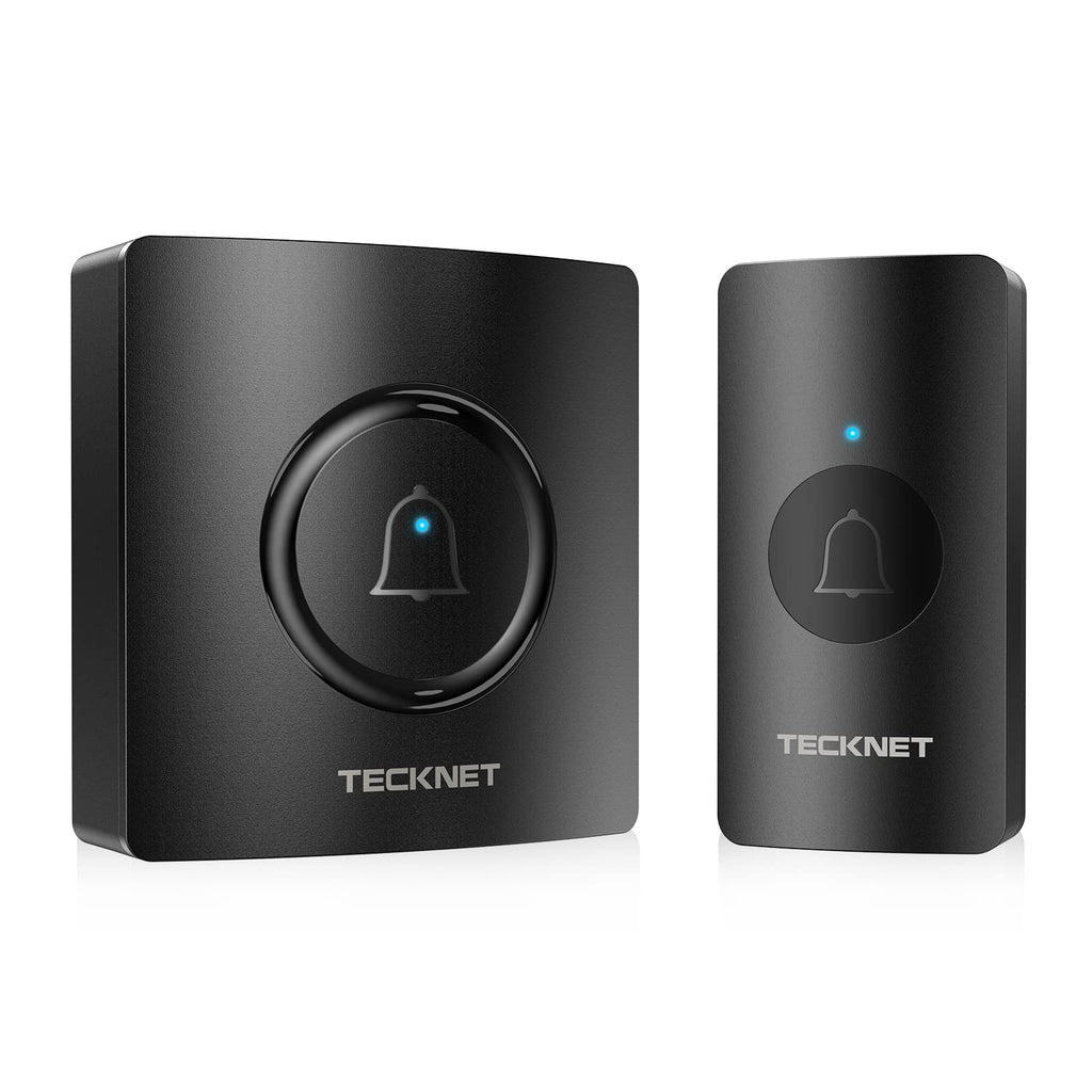  [AUSTRALIA] - TECKNET Wireless Doorbell，Waterproof Door Bell Chime Kit for Home Operating at 1000 Feet with 38 Melodies, 4 Volume Levels & LED Light Flash Door Chimes (Black) Black