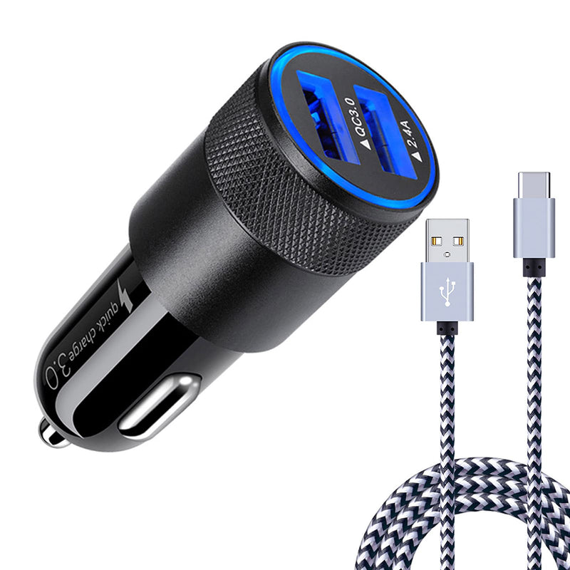  [AUSTRALIA] - [5.4A/30W] Fast Car Charger Type C 6ft Cable for Samsung Galaxy S23 S22 S21 S20 Ultra FE S10e S10 S9 S8 Plus, Note 20 10 9 8, A14 A53 A32 A71 5G A20 A90, LG Stylo 4/5/6, Moto G8 G7, Quick USB Car Plug black
