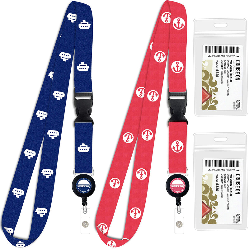 [AUSTRALIA] - Cruise Lanyard for Ship Cards | 2 Pack Cruise Lanyards with ID Holder, Key Card Retractable Badge & Waterproof Ship Card Holders Blue & Pink