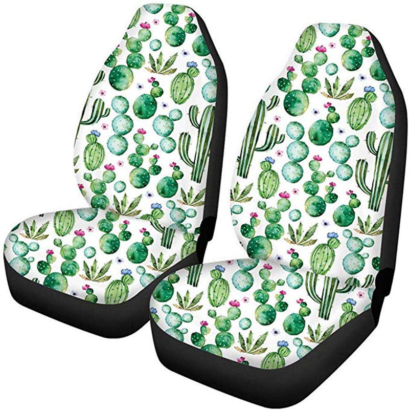  [AUSTRALIA] - Dreaweet Stylish Cactus Print Car Seat Covers Set of 2,Vehicle Seat Protector Car Cushion Mat Interior Car Accessories Universal Fit for Truck,SUV,Jeep