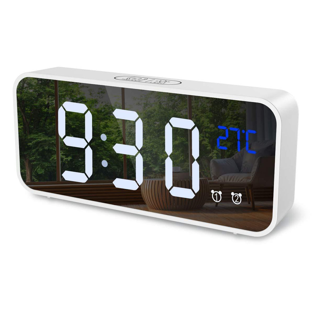  [AUSTRALIA] - ORIA Digital Alarm Clock, Mirror LED Music Digital Clock, Voice Control, 4 Adjustable Brightness, Dual Alarms, Temperature, Snooze, USB Charging Port for Bedroom, Bedside, Office, Kids, Elderly 6 inch