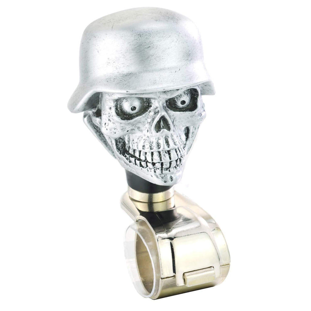 [AUSTRALIA] - Lunsom Skull Soldier Wheel Control Power Grip Green Eyes Steering Spinner Driving Handle Booster Suicide Knob Car Turning Aid Helper Fit Universal Auto Manual Vehicle (Silver) silver