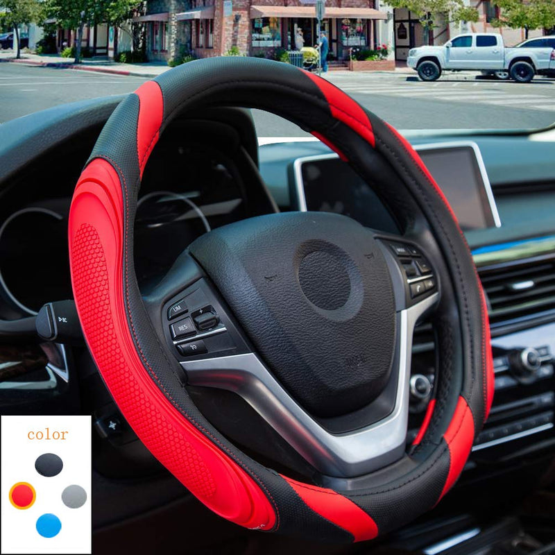  [AUSTRALIA] - XCBYT Car Steering Wheel Cover, Sports Design Non-Slip Particles Breathable Steering Wheel Cover Not Easy to Wear Out (82red) 82red