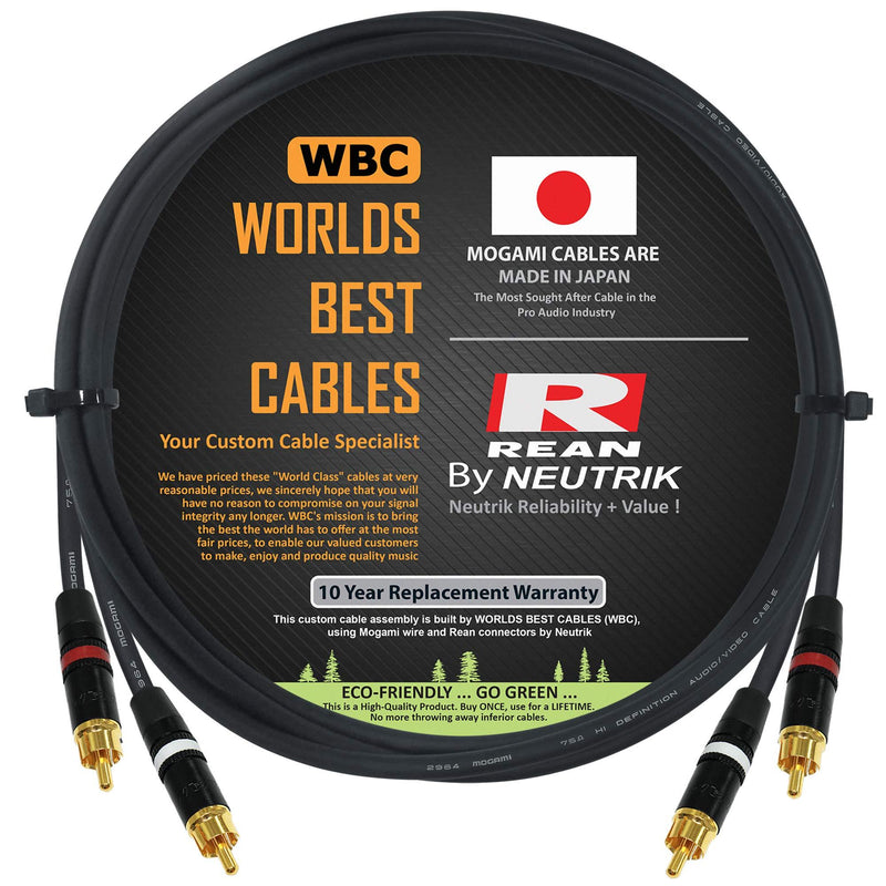 2 Foot – Audio Interconnect Cable Pair Custom Made by WORLDS BEST CABLES – Using Mogami 2964 Wire and Neutrik-Rean NYS Gold RCA Connectors - LeoForward Australia
