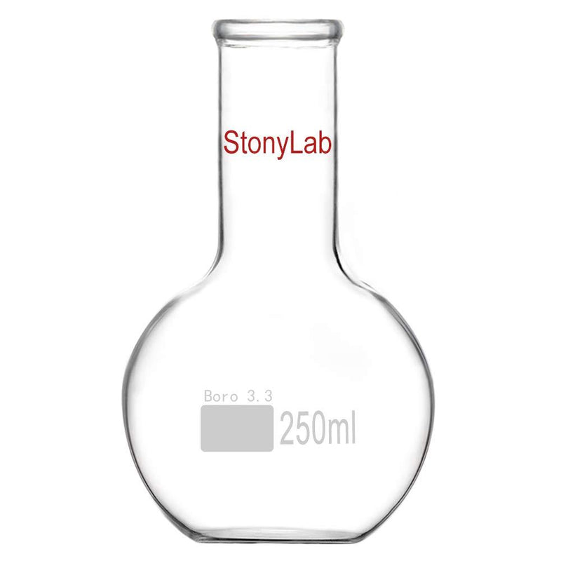 StonyLab Glass 250ml Long Neck Flat Bottom Flask, Borosilicate Glass Heavy Wall Flat Bottom Boiling Flask with Long Neck, 250ml - LeoForward Australia
