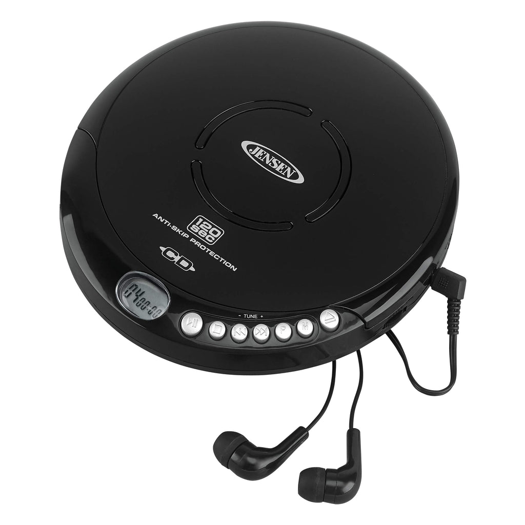  [AUSTRALIA] - Jensen Portable CD-120BK Portable Personal CD Player Compact 120 SEC Anti-Skip CD Player – Lightweight & Shockproof Music Disc Player & FM Radio Pro-Earbuds for Kids & Adults