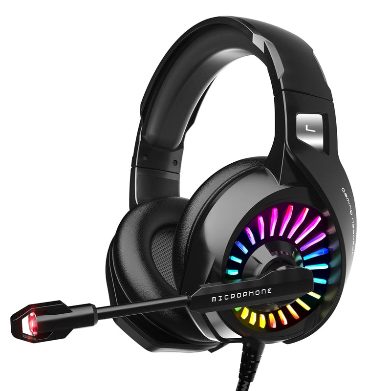  [AUSTRALIA] - ZIUMIER Gaming Headset with Microphone, Compatible with PS4 PS5 Xbox One PC Laptop, Over-Ear Headphones with LED RGB Light, Noise Canceling Mic, 7.1 Stereo Surround Sound Black