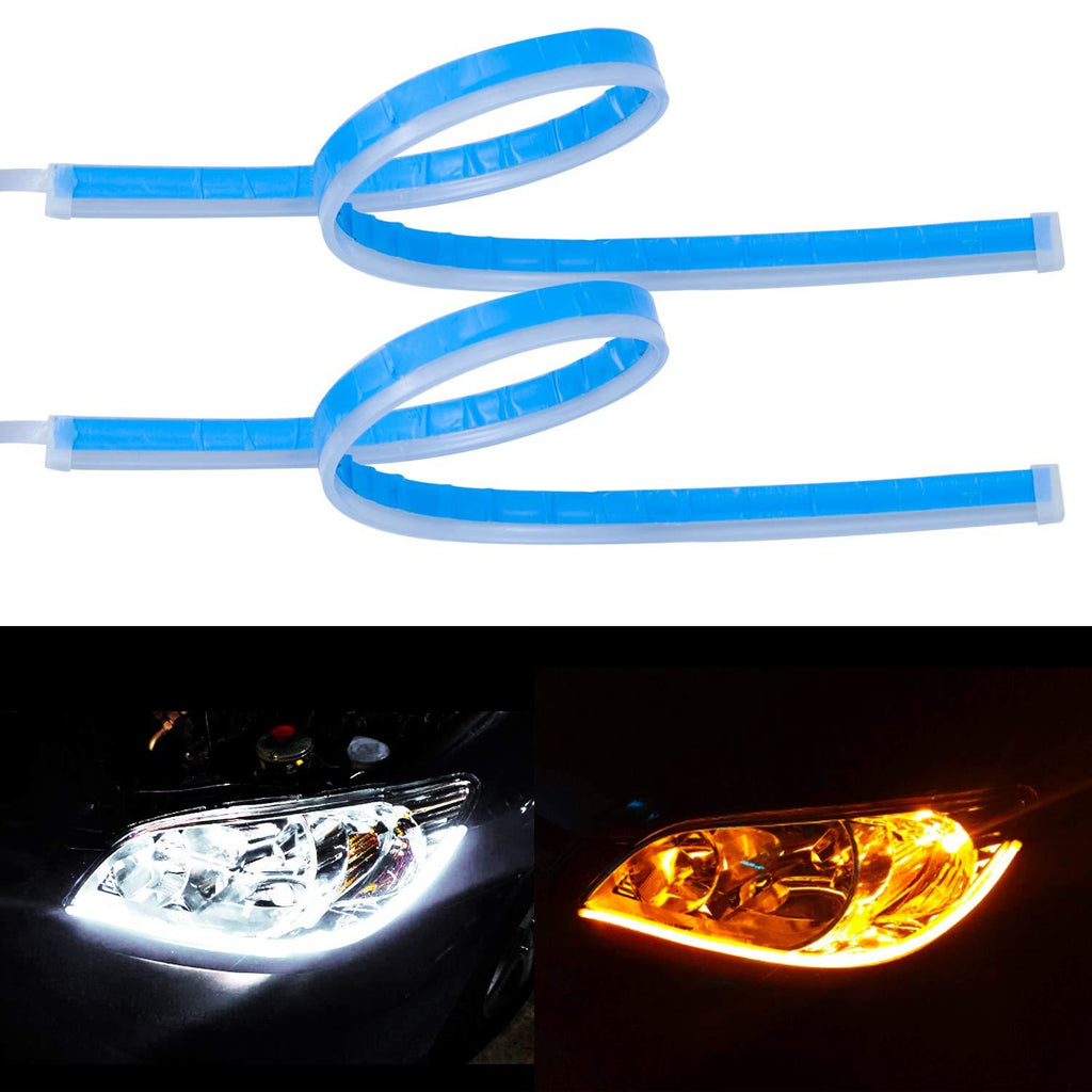  [AUSTRALIA] - LivTee Flexible Waterproof 2Pcs 24'' Switchback Led Light Strip Kit Dual Color Replacement for Headlight Decorative Daytime Running Lights and Flowing Turn Signal Lights, Amber/White