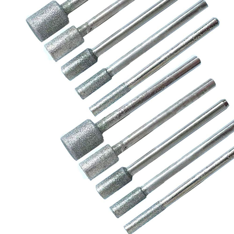  [AUSTRALIA] - 120 Grits Cylinder Head grinding Bit Sets, 1/8" Shank Diamond Mounted Points Rotary Grinding Burrs 3mm 4mm 5mm 6mm 8mm 120 grit grinding bit 10pcs